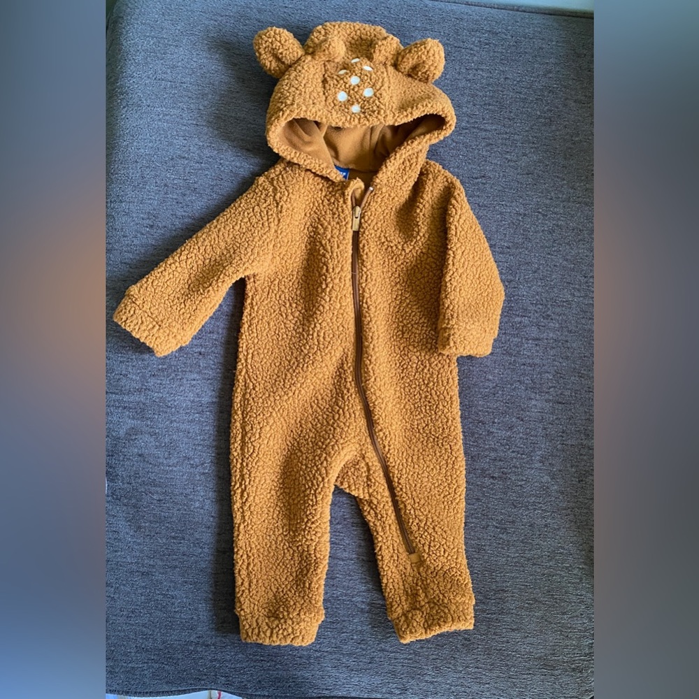 Unisex Sherpa Brown Deer Hooded One-Piece for Baby 12-18 months toddler jumpsuit
